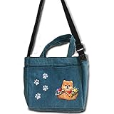 デニム ショルダーバッグ ファスナー付/内ポケット外ポケット付/お散歩バッグ/ポメラニアン4/犬 かばん トートバッグ/キャンバス雑貨グッズ犬雑貨