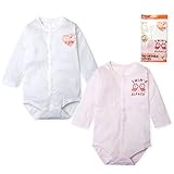 (ホワイトXピンク/70cm)ベビー ボディースーツ 肌着 長袖 女の子 2枚組 綿100％ 前開き アニマルプリント 女児 ベビー 【ノーブランド品】