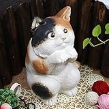 信楽焼　猫　ねこ　ネコ　幸福ねこ（三毛）【ok-0051】　陶器　しがらき焼　焼き物　動物　置物　ガーデンオーナメント　庭 縁起物 (三毛)