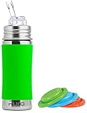 Pura Kiki Stainless Steel 11 Ounce Bottle with Silicone Straw Green Plus Set of 3 Silicone Sealing D