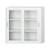 【HCB-TD33G】 キャビネット 書庫 収納 完成品 H880タイプ 深型 ガラス引戸書庫 戸棚 書棚 【オフィス家具市場オリジナル:日本製】 W880×D515×H880 ホワイトグレー