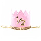 可愛いバースデークラウン 誕生日のミニ王冠 ハーフバースデー 1/2シール付き プリンセス 撮影　記念写真　お宮参り 結婚式 プレゼント 100日祝い　ゴムバンド　ピンク