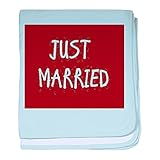 CafePress – Just Marriedホワイトonレッド – スーパーソフトベビー毛布、新生児おくるみ ブルー 057006841225CD2