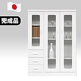 日本製 木製 幅90cm 高さ122cm キャビネット 収納 ホワイト 完成品