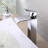 Wovierクロム/つや消しニッケル/ Oil Rubbed Bronzeウォーターフォール浴室シンク蛇口、シングルハンドル単穴洗面所蛇口、ミキサータップBasinトールボディ 8291