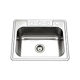 Houzer 2522-8BS4-1 Glowtone Series Topmount Stainless Steel 4-holes Single Bowl Kitchen Sink, 8-Inch