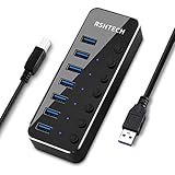 USB ハブ RSHTECH 7ポート USB 3.0 Hub バスパワー 【アルミ製・独立スイッチ・1m取り外し可能なUSBケーブル】