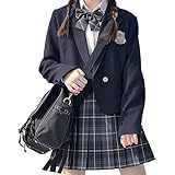 女子高生 制服 リボン ブレザー スカート チェック セット 5点セット JK 学生 スクール コスプレ ファッション レディース JK制服 cos コス ジャケット お揃い 卒業式スーツ (M,黒)