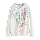 パーカー レディース トップス Glennoky プルオーバー 少女 フェザー柄 オシャレ スウェットパーカー ロング丈 トレーナー ドローストリング フーデッド ゆったり レディースパーカー スウェ