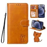 モトローラ モトー・ジー64 5G ケース 手帳型 笑顔猫ちゃん スマホケース case ストラップ付き カード入れ スタンド機能 (Moto G64 5G /G64Y 5G対応) ライトブラウン