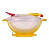 3ピース/セットボウル+カバー+スプーンベビー食器カトラリーセットドロップ抵抗温度感知スプーン吸盤ボウル赤ちゃん給餌ボウル-黄色