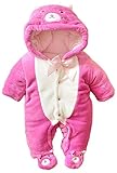 (コ-ランド) Co-land ベビー服 ふわふわ ロンパース 赤ちゃん カバーオール 耳付き 新生児 長袖 フード アニマル 着ぐるみ 綿入り 秋冬防寒 出産祝い ローズ猫 56