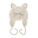oenbopo ニット帽子 子供用 耳に保護 超可愛 猫様子 三つ色可選択 冬用 キャップ (ベージュ)