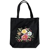 (ADOSSY) 刺繍バッグキット 刺繍キット セット シンプル バッグ 手作り DIY 花柄 トートバッグ (ブラック)