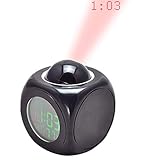Carejoy 目覚まし時計　投影クロック　プロジェクター 多機能　LEDデジタル 　時間お知らせ　時間表示、音楽モード 、温度計、カレンダー機能付き (ブラック)　子供プレゼント　誕生日プレゼント