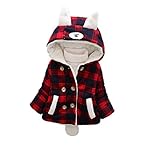 PAPA KIDS ベビー服 女の子 コート ジャケット ちチェック柄 赤ちゃん 冬 コットン 暖かい (80CM, レッド)