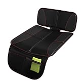 CRAFT WORKS (クラフトワークス) チャイルドシート保護マット シートカバー プロテクター isofix 対応 ジュニアシート 防水 メッシュポケット 赤ちゃん 車ブラック (レッドステッチ, ハーフタイプ)