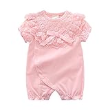 ALLAIBB ロンパース 女の子 前開き 半袖 ベビー服 カバーオール かわいい レース付き 生産お祝い お食い初め お宮参り size 80(9-12ヶ月) (ピンク)