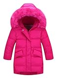 (コ-ランド) Co-land 子供服 ダウンジャケット キッズ 女の子 ダウンコート 長袖 アウター ベビー 秋冬物 綿服 ロング丈 フード 防寒防風 ガールズ ローズ 140