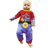 SOZO（ソゾ）【スーパーヒーロードッグロンパース】男の子用レッドxブルーパープルヒーローワンちゃん刺繍入りロンパース,赤犬柄カバーオール 3-6months 3ヶ月-6ヶ月用　60cm-70cm 出