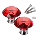 1個入りセット クリア クリスタル取っ手 ハンドル ガラスノブ 引き出し取っ手 手すり ネジ付き クリア クリスタル ガラス キャビネット 食器棚 ドレッサータンス (30mm) レッド