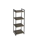 Household Essentials 4 Tier Storage Tower Shelf with Metal Frame, Grey Shelves - black Frame by Hous