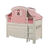 Bolton Furniture 9881500LTS8320PWM Emma Storage Low Loft Bed with Pink/White Top Tent, Ladder, 7 Dra