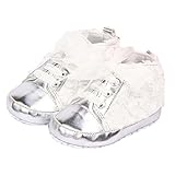 ELee Baby Girl Lace Up Rose Non Slip Toddler Crib Shoes First Walkers (0-6 Months, #4 White) by Elee
