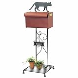 花台付き郵便ポスト スタンド型 黒猫 鍵付き ネームプレート付き