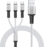 3in1 充電ケーブル USB ケーブル 3A 急速充電 充電コード USB Type C ケーブル Micro USB ケーブル Phone 充電ケーブル 3台同時給電可能 Phone 15 14 13 12 11 Android タイプC Galaxy S22 S20 Xiaomi Kindle Sony 等多機種対応 1.2M シルバー