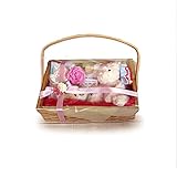 メモリアルギフト ベビーギフトセット バスケット 出産祝向き (洗えるぬいぐるみ　牛, ピンク)