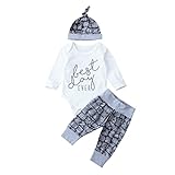 ベビー服 子供服 ロンパース 上下セット　新生児　best day　長袖　ロンパース　ロングパンツ　帽子　三点セット　秋冬　赤ちゃん服 (0-3M)