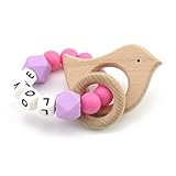 Mamimami Home 木育 授乳ジュエリー 歯がため ラトル 赤ちゃんのおもちゃ 歯固め スターツ チュアブル ブレスレット クラスプ シリコン レタービーズ[BPAフリー][FDA認可済]木製