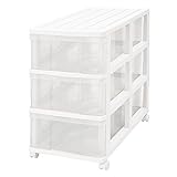 押入れ収納 衣装ケース 引き出し 透明 プラスチック 完成品 浅型 3段 2個組 奥行74cm おしゃれ ホワイト キャスター付き 送料無料【メーカー 自社製造 日本製】