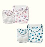 エルフ ベビー (Fairy Baby) ベビー用 綿100％ 4層ガーゼ 可愛い 赤ちゃん 汗取りパッド 2色セット(21*24.5cm,星)