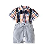 Kunton 可愛い 高品質 児童チェック紳士シャツの上+バックパンツ4点セット (5T)