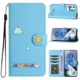 CASAFUNY 対応 Motorola モトローラ Moto g64 5G/Moto g64y 5G ケース 手帳型 おしゃれ カバー 対応 MOTOROLA g64 5G ケース 人気 保護カバー モトローラ moto g645g スマホケース 耐衝撃 PUレザー 携帯カバー モトg64 / g64y 5G ケース 手帳型 可愛い猫柄 マグネット式 カード収納 スタンド機能 (ブルー)