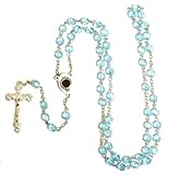 CRYSTAL CLEAR LIGHT BLUE BEADS With SILVER PLATED ROSARY CROSS and HOLY LAND SOIL MARIA ICON [並行輸入品]