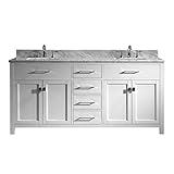 Virtu USA md-2072-wmsq-wh-002 Caroline 72 "ダブルバスルームVanity with Marble andスクエアシンク上部をポリッシュクローム蛇口、ミラー、ホ