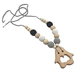 Amyster Crochet Beads Baby Teether Necklace Beads Safe Chunky Teething Necklace Wooden Little Pengui