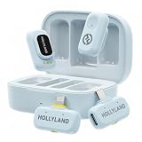 HOLLYLAND LARK A1 Duo ワイヤレスマイク-ピンマイク iPhone/Android対応（トランスミッター×2 + Lightning・Type-Cレシーバー×1 + 充電ケース×1）200m伝送距離・超軽量8g・迅速接続（青、充電ケース付き）
