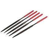 uxcell　平先ヤスリ　フラットポイントファイル　赤いプラスチックハンドル　ハンドツール　5本入り