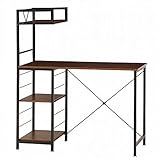 パソコンデスク ラック付きデスク 収納棚付き コンパクト 一体型デスク ブラウン