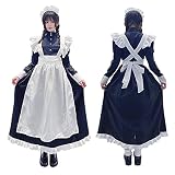 IRIWA 英国風 メイド服 ロング 黒白 ワンピース ハロウィン コスプレ衣装4点セット クラシカル 長袖 女性 男性用 大きいサイズ メイド コスチューム (ワンピース エプロン カチューシャ グローブ) (M サイズ)
