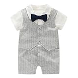 【ノーブランド品】蝶ネクタイ付きロンパース（ストライプ）グレー 半袖 (66cm) [並行輸入品]