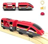 TOPLIVING 木製列車トラックアクセサリー 電池式機関車 マグネット接続付き トーマス、ブリオ、チャギントンに対応