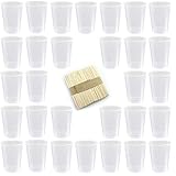 Tegg プラスチックグラデーションカップ 30個 50ml/1.7オンス クリアプラスチックミキシングカップ 計量カップ 木製クラフトスティック50個付き 透明スケールカップ
