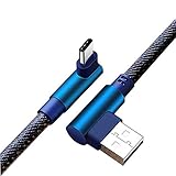 直角USB Type Cケーブル - USB A 2.0 高速データ同期ダブル90度両面デニム編組急速充電ケーブル Type Cポート付きのすべてのスマートフォンに対応 (6フィート/2m、ブルー)