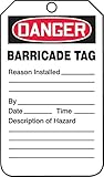 Accuform Signs TAB104PTP Barricade Status Tag, Legend "DANGER BARRICADE TAG", 5.75" Length x 3.25" W