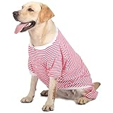 KUVEELA PET 大型犬 中型犬 犬服 犬 犬の服 ドッグウェア Tシャツ パーカー 長袖 夏 春 秋 お出掛け お散歩 汚れ予防 抜け毛予防 通気性 可愛い （ピンクボーダー LL）